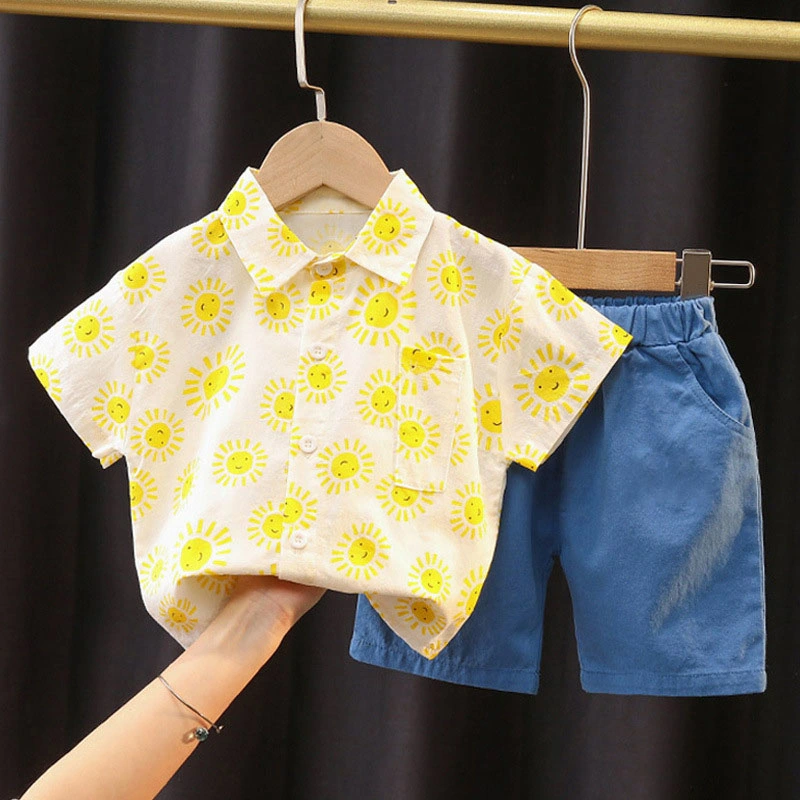 Vocation Wear Baby Kids Boy Blouse Shirt Sun Print Sunny Style Short Sleeve Baby Shirt