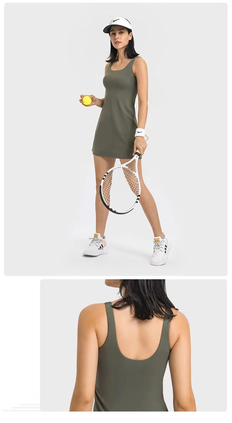 2022 New Coming 2-in-1 Activity Dress Tennis Dress Ladies Plain Mini Golf Dress Gym Fitness Clothing Sports Skirt