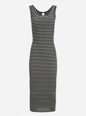 Women Sleeveless Black White Striped Knit Cotton Bodycon Dress