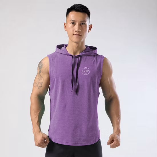 Custom Logo Cotton Sports Gym Wear Athletic Stringer Hooded Tank Top Men Workout