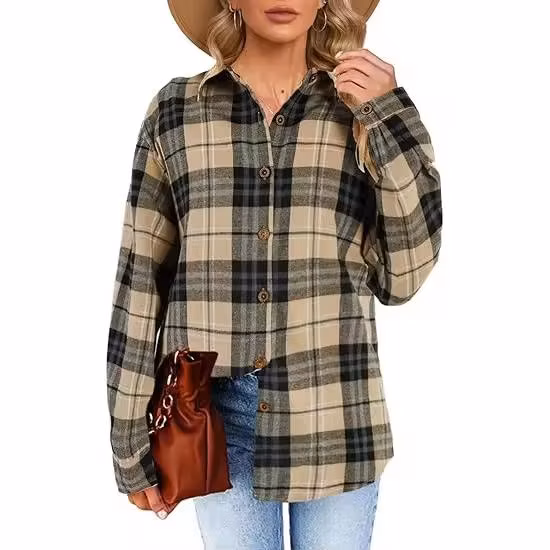 Cotton Orange Ruffled Shirred Waffle Knit Korean Women′s Blouses Pocketed Long Sleeve Shirts