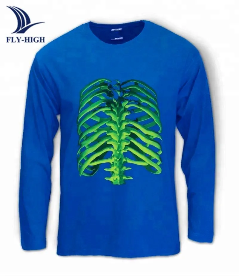 New Design Skeleton Graphic Tee Pure Cotton O Neck Short Sleeve Glow in The Dark Luminous T Shirt Halloween Costume OEM